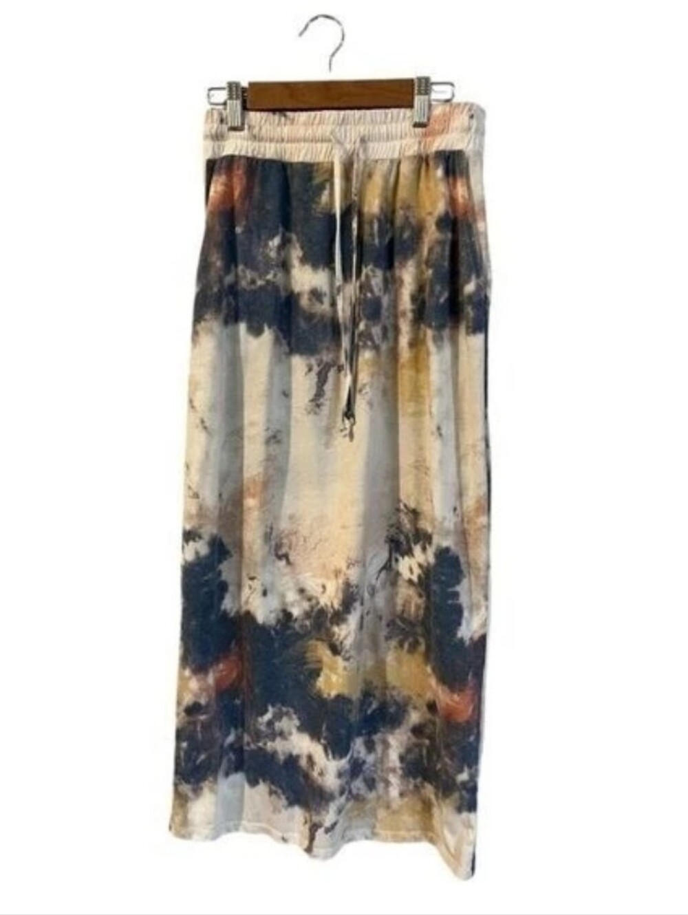Zara Neutral Tie-Dye Maxi Skirt with Navy, Grey & Mustard Accents